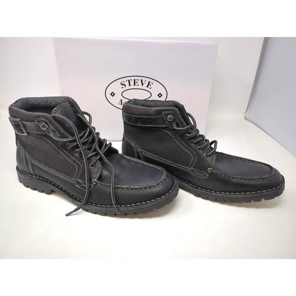 Steve Madden Welcome Boots Men 11 Ankle Leather Combat Buckle Black Box main image 6